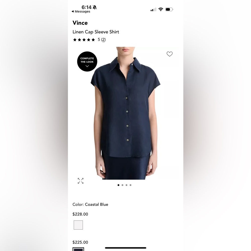 Vince Navy Cap Sleeve Linen Shirt